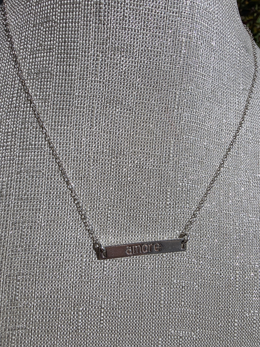 Sterling Silver 16", "amore" Bar Necklace - Picture 5 of 12